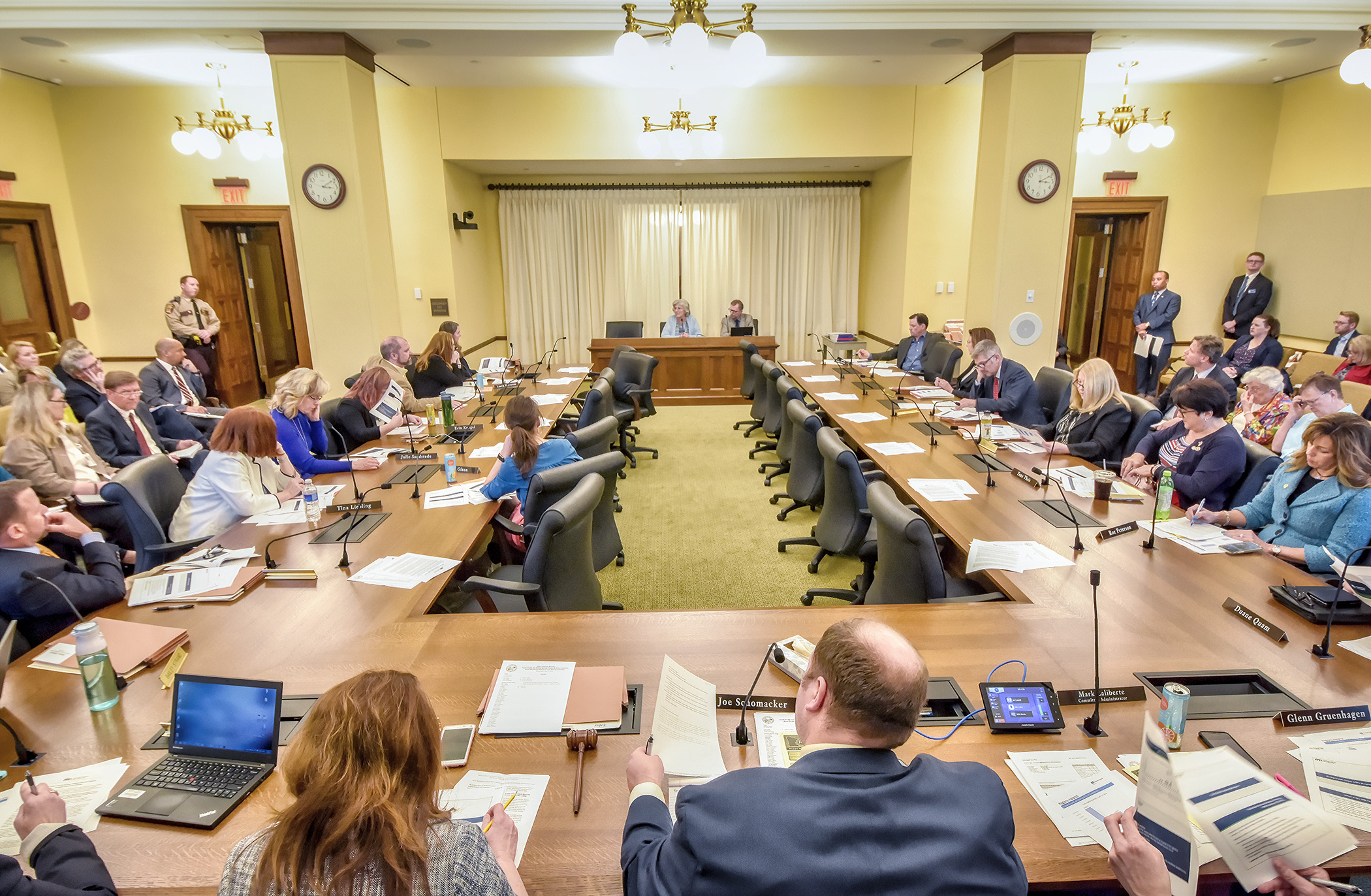 Members of a joint meeting of House and Senate health and human services committees listen to testimony Wednesday during an informational hearing on potential changes at Regions Hospital. Photo by Andrew VonBank